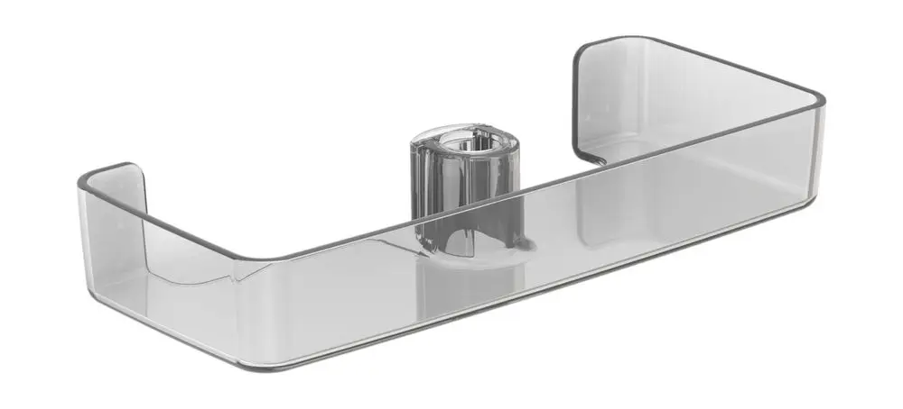 Transparente Seifenschale von HANSA mit rechteckiger Form und zentralem Halter, geeignet zur Montage in Badezimmern.